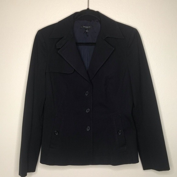 Ann Taylor Black Blazer Jacket Storm Flap Back Pleat Button Vent Women's Size 10 - Picture 15 of 15